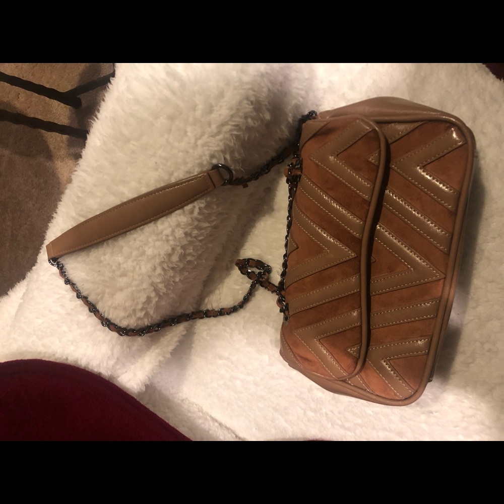 Beautiful brown leather bag with chain strap